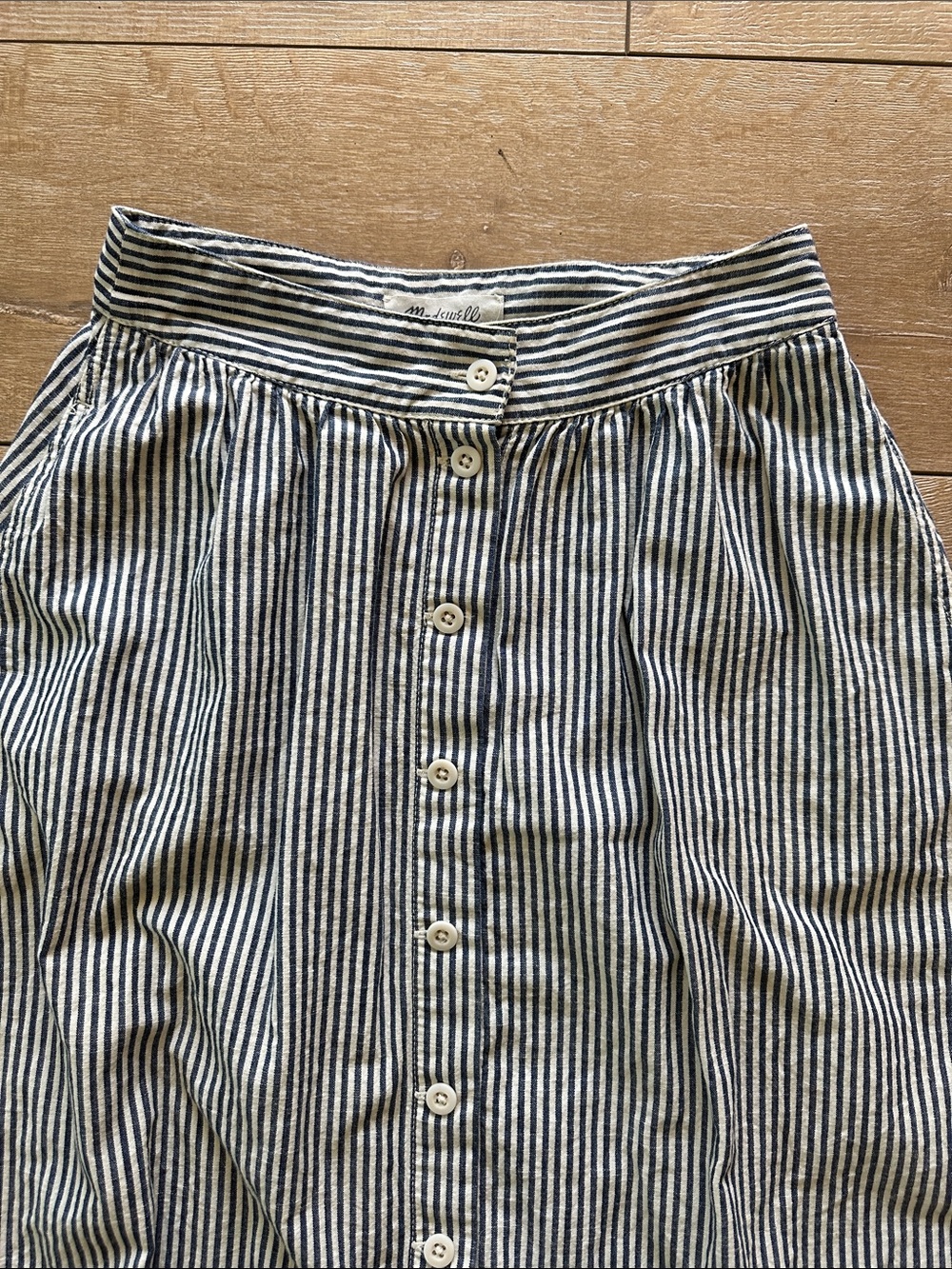Madewell Chambray Button Front Midi Skirt Blue Striped Size 2 - Picture 3 of 8